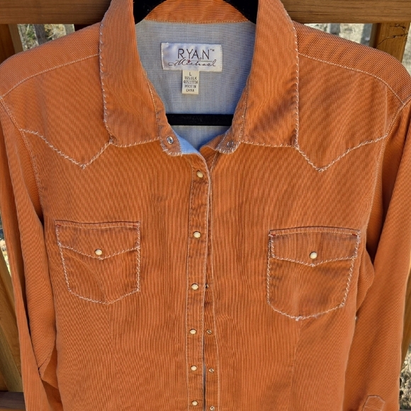 Ryan Michael Tops - Ryan Micheal Silk/Cotton Women's Button Down Western Shirt, pumpkin Orange